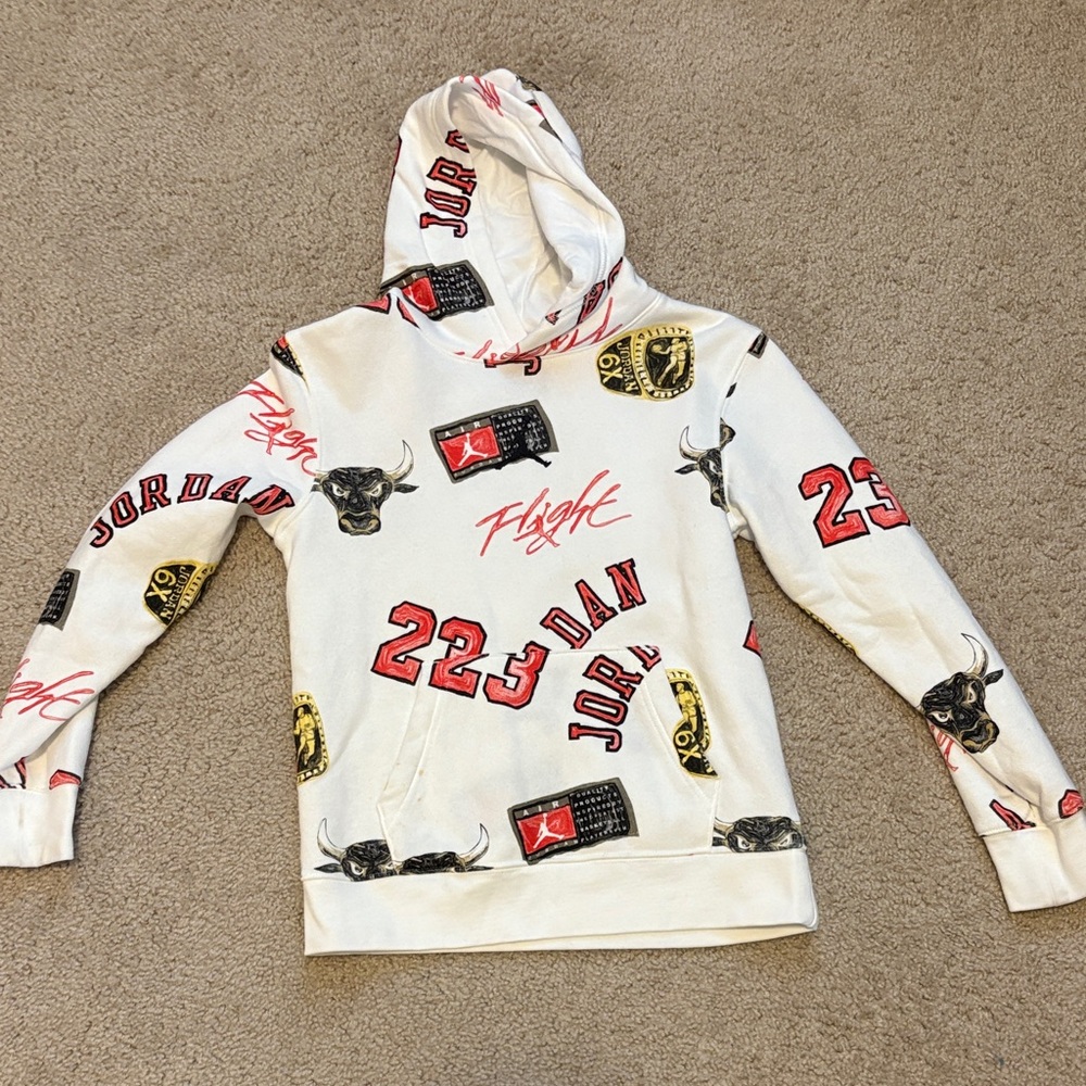 Jordan Flight Hoodie in White and Red